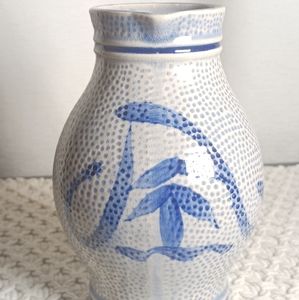 Vtg Studio Ceramic Pitcher Cream Blue Dotted Marked 0.33L Signed M.G.A. 5 1/2"